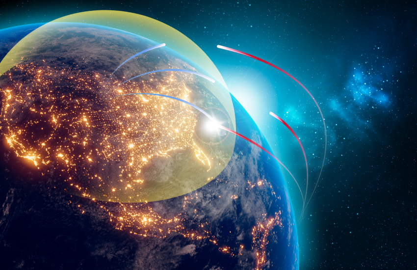 A conceptual visualization of the Golden Dome for America system.